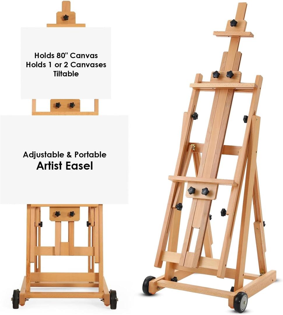 Easel for Painting, H Frame Easel, Painting Stand, Studio, Fits 80” Canvas