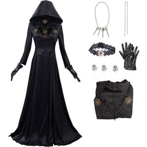Lady Village Costume Gothic Cosplay Dress Black Hooded Dress Halloween Vampire Cosplay (X-Small)