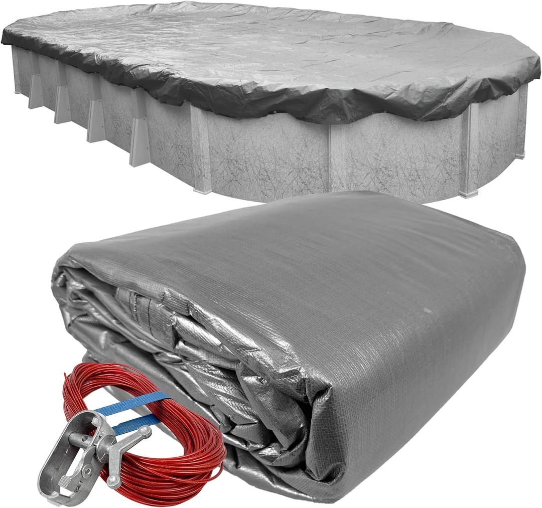 Robelle 16 x 25 ft Professional Platinum Oval Cover for Above Ground Pools | Silver Pool Cover, 4 ft Overlap (20 x 29ft Cover Size), Solid 12 x 12 Scrim, 3.7 oz/yd2, Style: 331625-4A