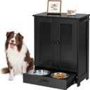 ALINE FURNITURE Dog Feeding Station with Storage Cabinet and 2 Elevated Dog Bowls, Hidden Pet Feeder Station Wood, Dog & Cat Storage Organizer, Black