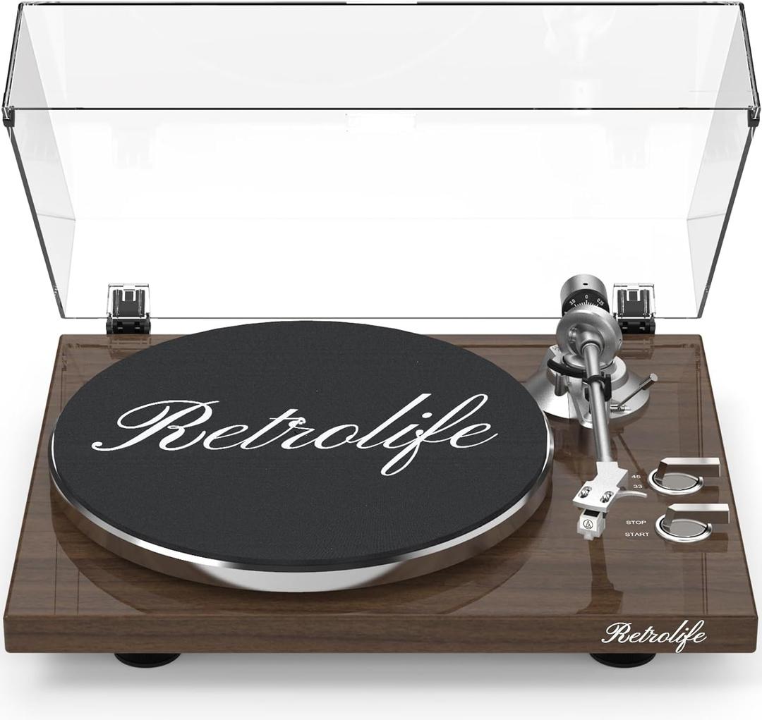 Turntable Record Player Wireless Output Vinyl Players Aluminium Platter and Tonearm Belt-Drive LP Turntables 33 45 RPM Phono Audio AT-3600L MM Cartridge RCA Line USB Digital to PC Recording Dark Brown