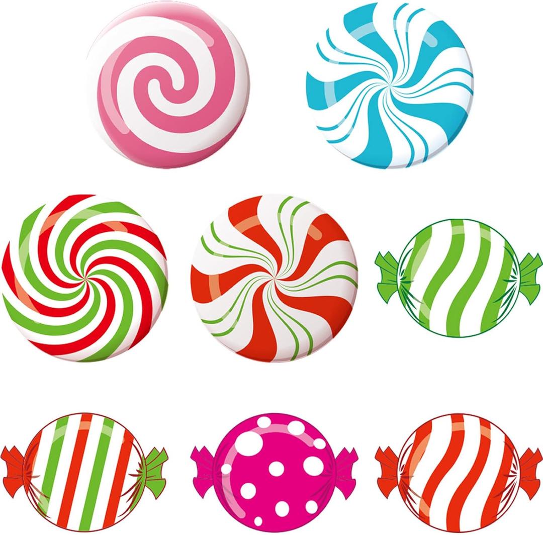 Blulu 72 Pieces Candyland Party Decoration Candy Cutouts 5.9 x 5.9'' Candy Bulletin Board Paper Cutouts with Glue Point Peppermint Decor for Birthday Classroom Candies Shop Window Wall Party Supplies