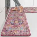 KIMODE Anti Fatigue Kitchen Mat, 17"x47"+17"x29" Boho Vintage Kitchen Rugs Sets of 2, Non-Slip Kitchen Mats for Floor, Cushioned Kitchen Floor Mats for Sink, Laundry, Office, Desk,Fuchsia/Multi