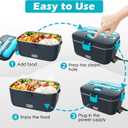 COZYEXPERT Electric-Lunch-Box-Heated-Food-Warmer 100W Heating Lunchbox for Adults 1.8L Portable Food Heater for Work/Car, 12V/24V/110-230V Lonchera Elctrica Porttil with Fork Spoon (Gray+Blue)