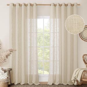 LAMIT Linen Curtains 84 Inch Long for Living Room, Bronze Grommet Linen Light Filtering Window Treatments Semi Sheer Modern Drapes for Bedroom, 2 Panels Set, 60 x 84 Inch