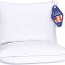 FluffCo Basics Down Alternative Bed Pillows - Cooling Cotton Shell with Supportive Gel-Fiber Fill - Pillows for Side, Back, and Stomach Sleepers - Made in USA - Standard/Queen Size, Set of 2