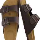 CUSHIONAIRE Lane Cork Footbed Mens Sandals, Adjustable Buckle Comfort Slides for Men, Genuine Leather Insole Summer Sandals Men Footwear (12, Brown Nappa)