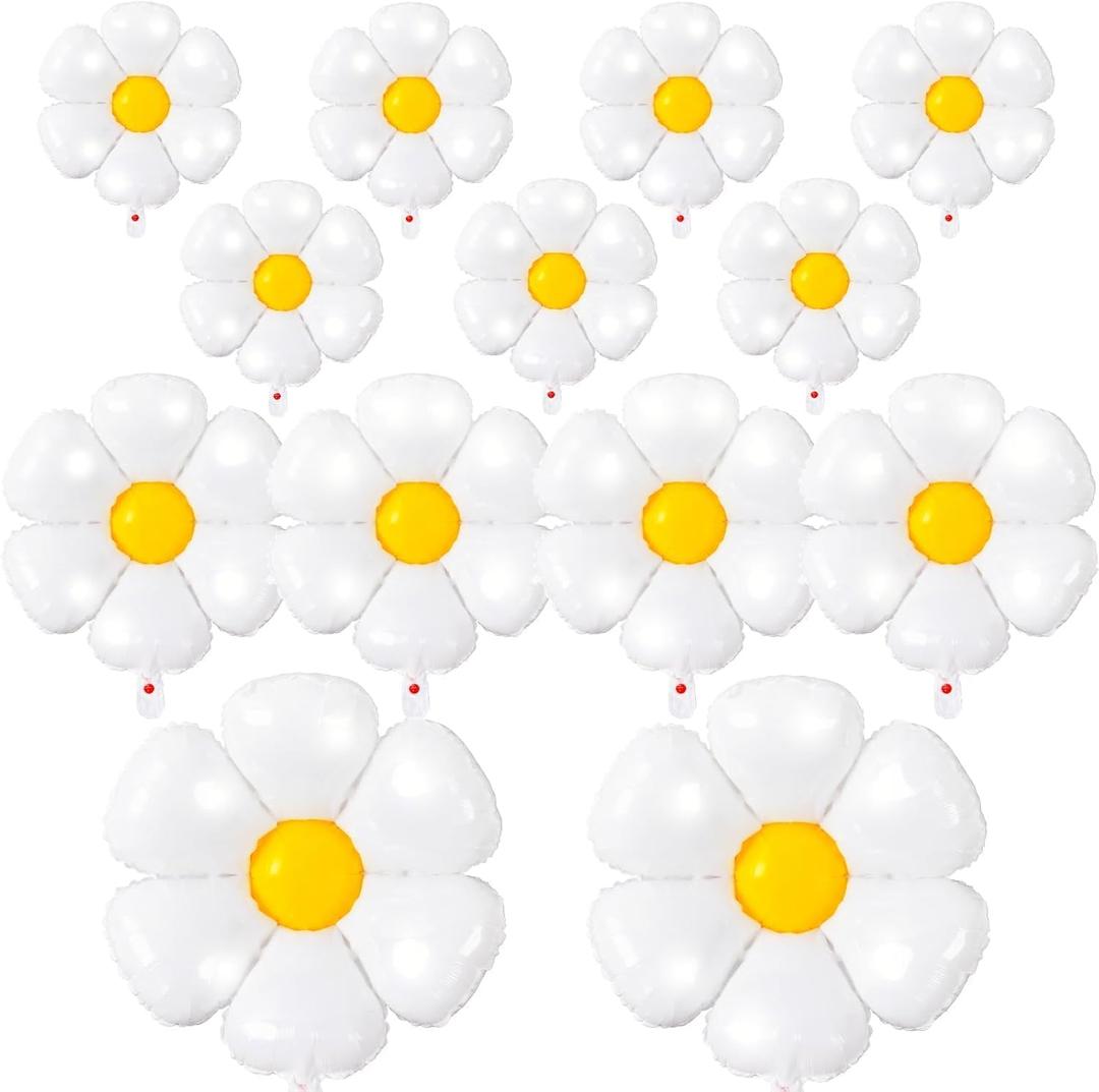 Daisy Balloons- 14Pcs Daisy Flower Foil Balloons for One or Two Groovy Party Decorations Girls Daisy Themed Birthday Party Baby Shower Wedding Balloon Decorations White