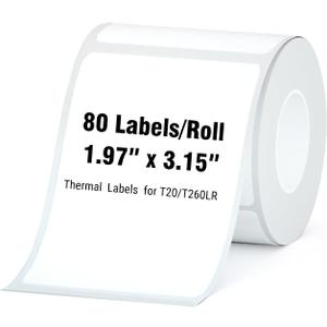 HPRT Thermal Labels, 1.97" x 3.15"(50x80 mm) Waterproof Sticker Paper, Thermal Tape for HPRT T20/T260LR Label Maker, Compatible with Rollo, Phomemo, iDPRT & MUNBYN, 80 Labels/Roll