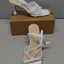 LAICIGO Women's Square Open Toe Heeled Sandals Stiletto Kitten Heel Ankle Buckle Strap Slingback Summer Dress Sandals 7,5
