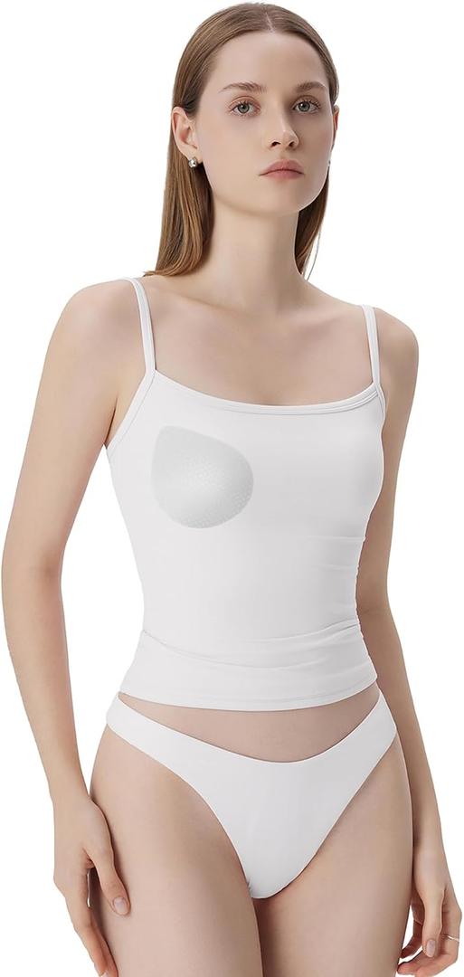 SUUKSESS Women Built in Bra Tank Tops Double Line Going Out Basic Square Neck Camisole Top (White, M)