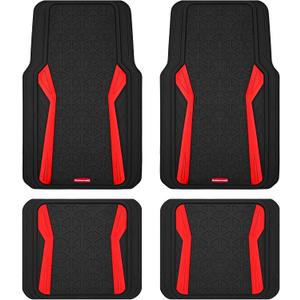 Rubbermaid Car Floor Mats Full Set, Premium Heavy Duty All-Weather Car Mats Rugged Rubber with Brushed Aluminum Inserts, Universal Trim-to-Fit, Anti-Slip Backing for Cars, SUVs, Trucks & Vans - Red