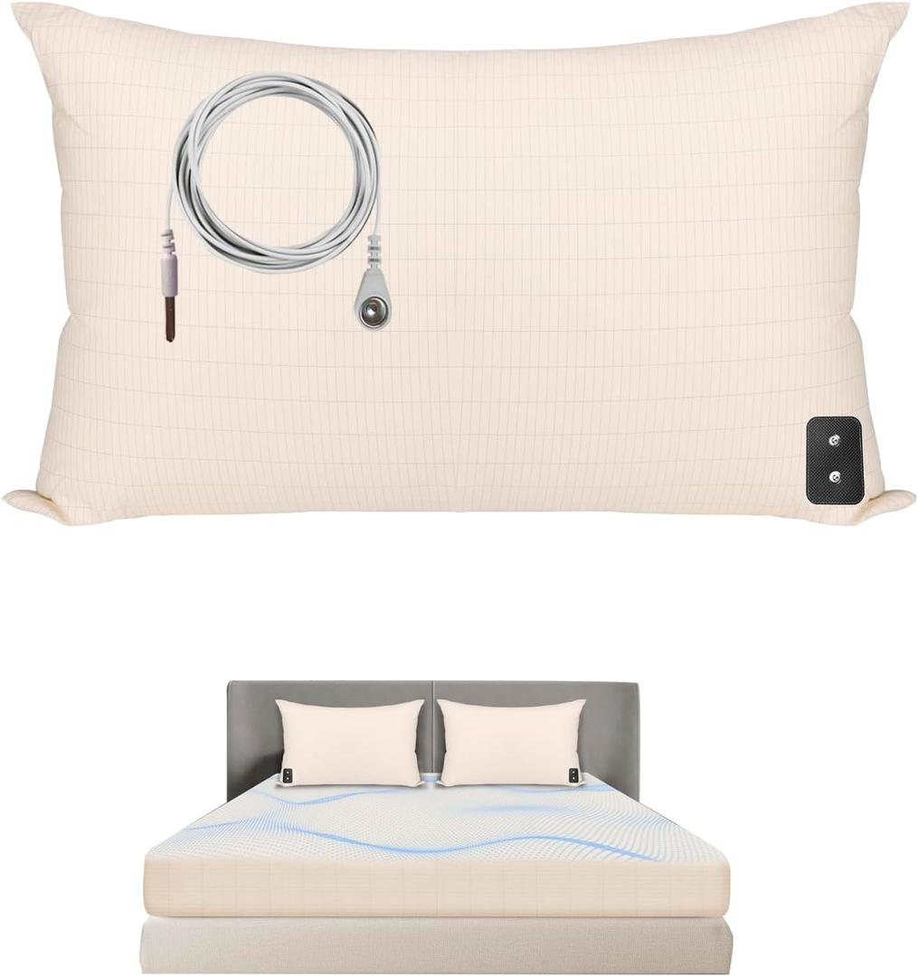 Grounding Pillowcase for Earth Silver Grounding Pillow Case Conductive Grounding Mat with 15ft Grounding Cord Earthing Pillow Case for Better Sleep Beige 20x30in