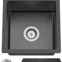 Black Kitchen And Bar Sink, 15x17 Inch Stainless Steel Drop In Kitchen Sink Modern Single Bowl Topmount Bar Sink Combo-Silicon Mat,Drain Strainer Set Compatibility With Various Kitchen & Bar Style, 15x17x9 inches