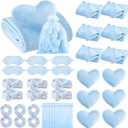 Fanfanwin 36 Pcs Sleepover Party Supplies for Girl Spa Slumber Birthday Favors Throw Blanket Pillow Eye Mask Headband Scrunchies (Solid Color,Light Blue)