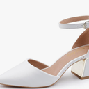 Mucccute Women's Pointed Toe Pumps Shoes Ankle Strap Chunky Low Heels Metal Lined Sandals Designed for Women, 8.5