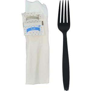 500 Kits Disposable Black Plastic Fork with Napkin and Salt/pepper packet, individually Wrapped, To-go (Fork)