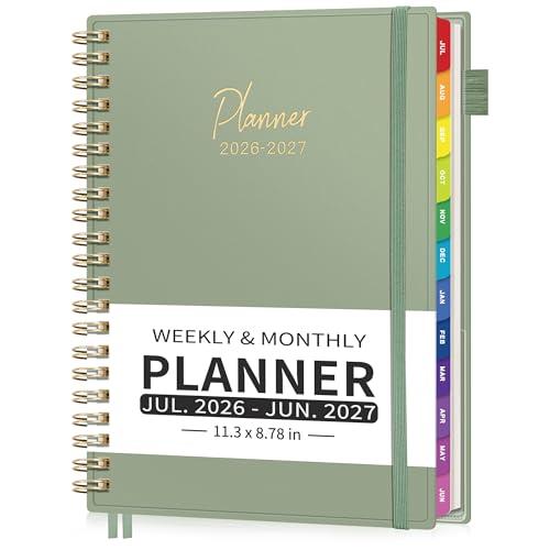 EMSHOI 2026-2027 Appointment Book, A4 15-Minute Hourly Planner, July 2026 - June 2027, Academic Planner Weekly and Monthly, 100GSM Thick Paper, Flexible Cover, Note Pages, Colorful Tabs, Light Green