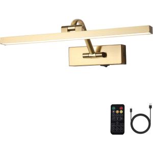 Wireless Picture Lights with Remote and Timer Brass Gallery Lighting Rechargeable Wireless Art Lights 3CCT Dimmable Painting Lights Battery operated wall lights for Portrait artwork display 3W 16" (15.7 Inch)