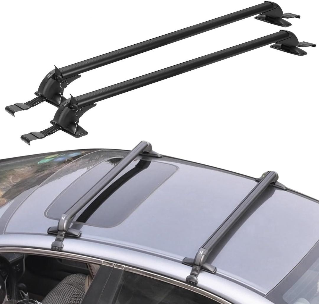 2Pcs Roof Rack Cross Bar,110cm/43-inch Anti-Theft Lock Adjustable Window Frame Roof Rack Cross Bar for Bike Kayak Cargo Luggage Fit with Car Without Side Rails