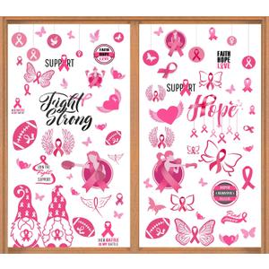 75 PCS Breast Cancer Awareness Window Clings for Glass Windows Breast Cancer Window Stickers Decals Pink Ribbon Breast Cancer Awareness Window Decorations