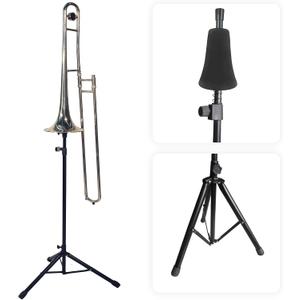 STRONGBERRY Trombone Stand & Trumpet Stand, Retractable Height Adjustable with Non-Slip Base, Foldable Triangle Design for Standard Brass Instruments