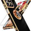 LeYi for Moto-G-5G-2025 Case:      1 Pack Tempered Glass Screen Protector and 360 Rotatable Ring Holder Magnetic Kickstand, Plating Rose Gold Edge Case, Black