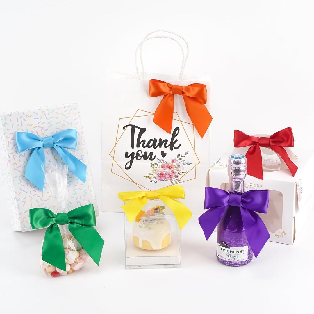 AIMUDI Rainbow Bows 4.5" Satin Bows with Twist Ties 6 Colors Bow for Gift Wrapping Crafts Treat Bags Baskets Cake Pop Premade Bow for Baby Shower Birthday Party Spring Decoration, 60 PCs