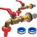 2Pcs Rain Barrel Spigots, Brass Faucet Kits for Rain Water Barrel, Water Tanks, Tubs, Pools Etc, Turn Ball Valve Rain Barrel Spigot with Bulkhead Fitting Set, Hose Adapter, Filter Mesh and Tape