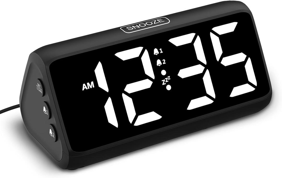 Netzu Digital Alarm Clocks for Bedrooms, Loud Alarm Clock with Dual Alarms, Bold Digits, 5 Dimmers, 4 Volumes, Snooze, Bedside Clock for Deep Sleepers Kids Teens Seniors, Plug in Clock, Easy to Set (Black-white)