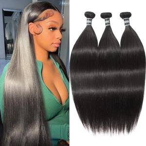 ASHINE Human Hair Bundles Straight, Unprocessed Cambodian Raw Hair Bundles for Women Natural Black 26 28 30 Inch, Keep Soft and Silky After Multiple Washes