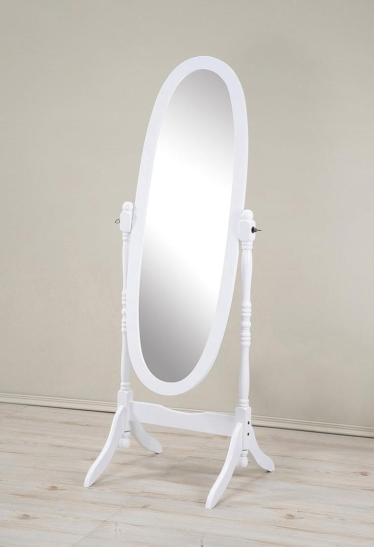 Roundhill Furniture Traditional Queen Anna Style Wood Floor Cheval Mirror, White