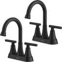 Bathroom Faucets for Sink 3 Hole, Hurran 4 inch Matte Black Bathroom Sink Faucet with Pop-up Drain and 2 Supply Hoses, Stainless Steel Lead-Free Centerset Faucet for Vanity RV, 2 Pack
