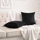 2 x FY FIBER HOUSE Pack of 2 Velvet Throw Pillow Covers Decorative Pillowcase Soft Solid Cushion Cover, 16 x 16 Inch, Black