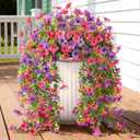 Artificial Hanging Flowers for Outdoors, 2 Pcs Fake Hanging Plant Spring Summer Decoration, UV Resistant No Fade Faux Silk Daisy Flower for Planter Porch Patio Yard Garden Decor(Purple Hot Pink)