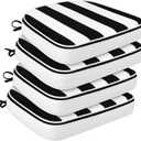 Outdoor Chair Cushions Set of 4,17"x16" Memory Foam Patio Chair Pads with Ties, Round Corner Seat Cushion for Outdoor Furniture Garden Deck,Black White