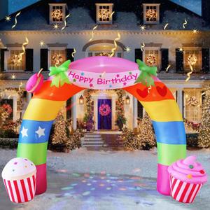 11FT Rainbow Birthday Arch Outdoor Inflatable Decoration, Build-in LED Lights, Arch Blow up Outdoor Yard Decorations for Birthday Party Indoor Home Celebration Garden Lawn