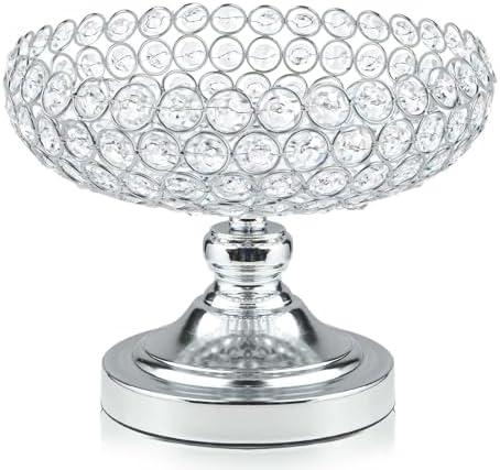 kolnlala Hollow-Carved Design Crystal Fruit Bowl for Table Centerpiece/Counter/Gorgeous Fruit tray for your Kitchen.Nice Gift for her.(Silver, Bowl shape 1pc)
