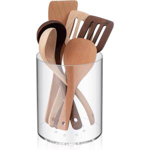 Threehoney Clear Acrylic Utensil Holder 6.3 Inch Kitchen Counter Utensil Crock Plastic Cooking Tool Organizer Easy to Clean Cooking Spoon Holder for Spatula Modern Kitchen Accessories