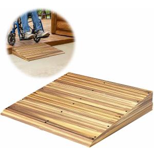 Wooden Threshold Ramp for Home Steps, 5" Rise Doorway Ramp with Non-Slip Grooves, Door Ramp for Wheelchair/Walker/Cart/Scooter, (31.4 W*5.0" H, Solid Pine Wood, 600LBS Capacity)