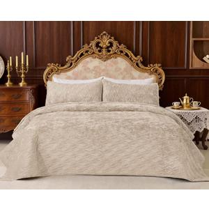 Velvet Quilt Bedding Set 106x118 California King Szie Bedspread Ultra Soft Luxury Comforter Bed Cover with 2PCS Pillow Shams Versatile Style for Bedroom Home Decoration Gift,Beige