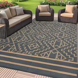 SAND MINE Reversible Mats, Plastic Straw Rug, Modern Area Rug, Large Floor Mat and Rug for Outdoors, RV, Patio, Backyard, Deck, Picnic, Beach, Trailer, Camping (6' x 9', Grey & Tan)