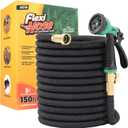 Flexi Hose with 8 Function Nozzle, 150FT - Lightweight Expandable Garden Hose, No-Kink Flexibility, 3/4 Inch Solid Brass Fittings and Double Latex Core (Black)