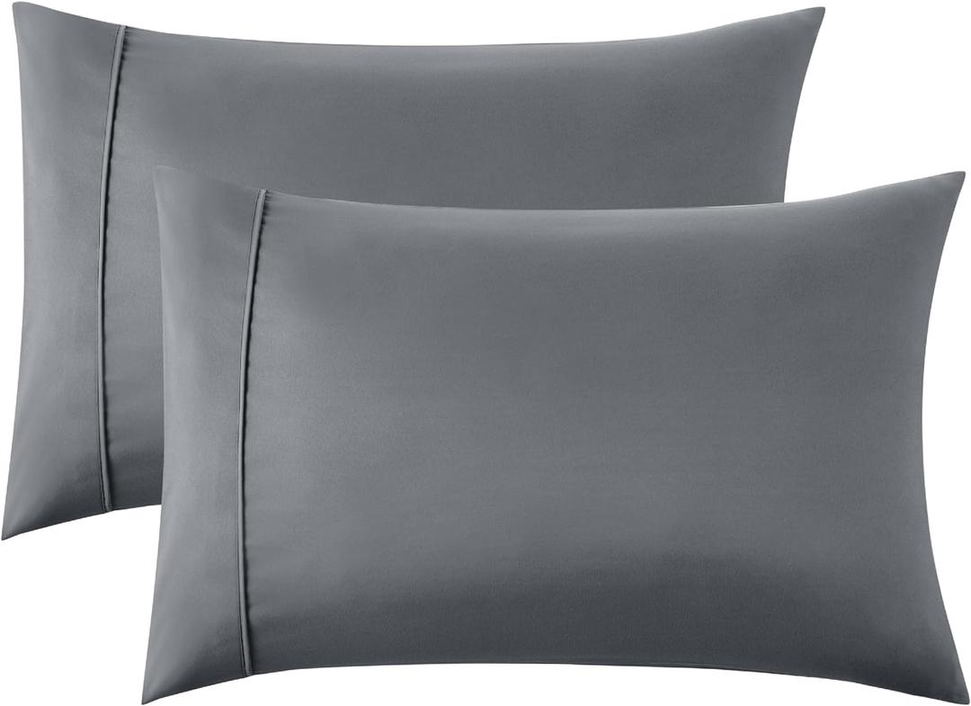 Bedsure Queen Pillow Cases Set of 2 - Dark Grey Polyester Microfiber Pillowcase 2 Pack, Super Soft and Cozy Cooling Pillow Case Covers with Envelop Closure, 20x30