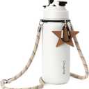 Insulated Water Bottle 32 oz with Strap, Leak-Proof Stainless Steel Water Bottle with Flip Straw & Spout Lid, BPA-Free, Reusable Cute Metal Water Bottles for Women & Girls, Keeps Drinks Cold (Creamy Chill)