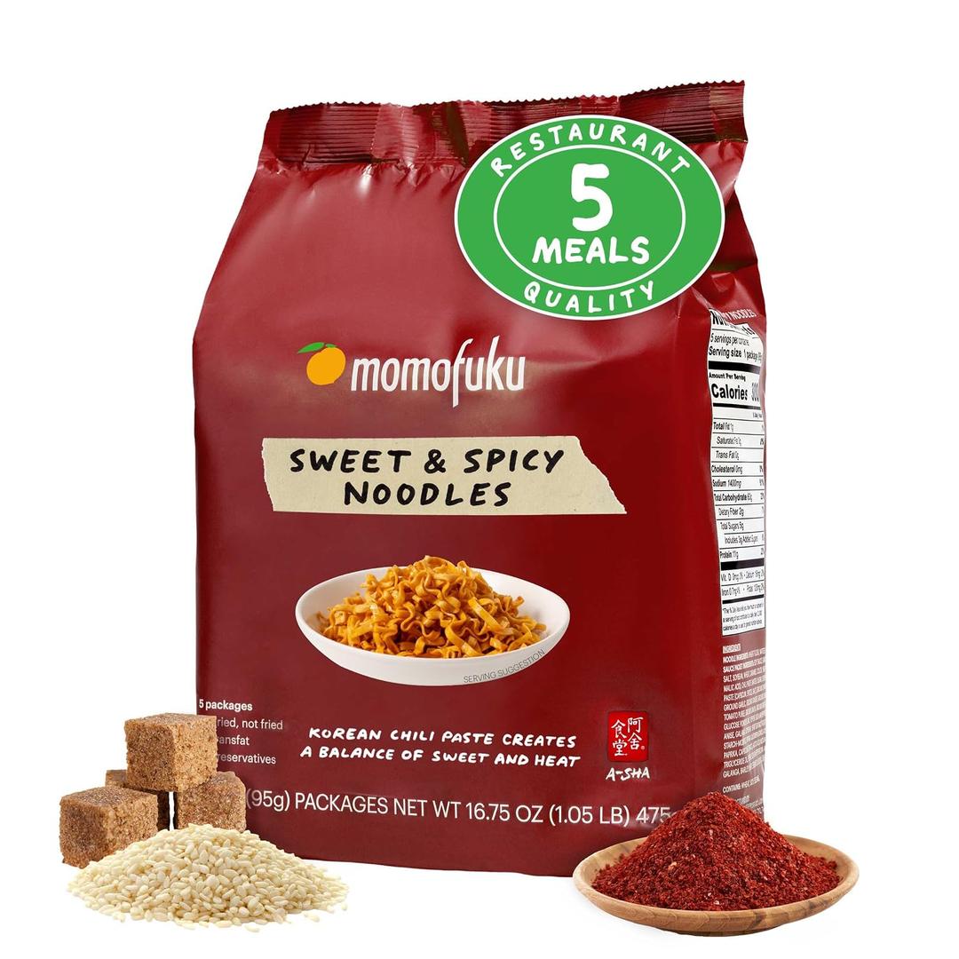 Momofuku Sweet & Spicy Ramen Noodles by David Chang, 15 meals, Vegan Instant Noodles with Bold Flavor Sauce (EXP 05/16/26)