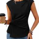 Womens Short Sleeve Tops Dressy Business Casual Crew Neck Peplum Shirts 2026 Summer Trendy Work Blouse (Black, M)