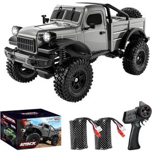 1:18 Scale All Terrain Remote Control Car, 2.4 GHz 4WD RC Rock Crawler with LED Lights, 12KPH Off-Road Pickup Truck Vehicle Toys RTR Gift for Kids Adults (Gray)