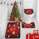 Arttown Merry Christmas Bathroom Rug Set of 3, Red and Gold Snowflake 3 Pieces Bath Mats Set, No Silp Washable Cover Floor Rug Decorations for Kitchen Bathroom Bedroom