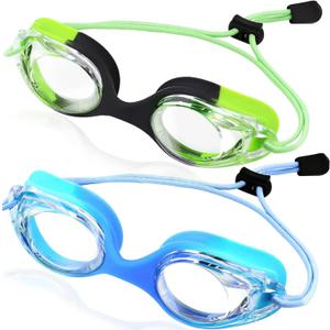 Vvinca Kids Swim Goggles with Bungee Strap No Leaking Anti Fog Toddler Goggles with Quick Adjust Ages 3-14 (01- Green & Blue Gradient)